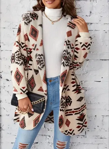 네이티브 무늬 프론트 오픈 자켓