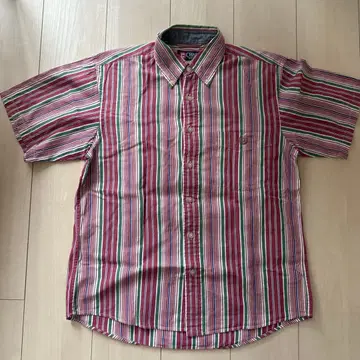 CHAPS 반팔 셔츠 빨간색 그린 화이트 스트라이프