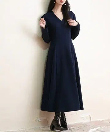 네이비 고아드 원피스 V넥 SAISON DE PAPILLON L