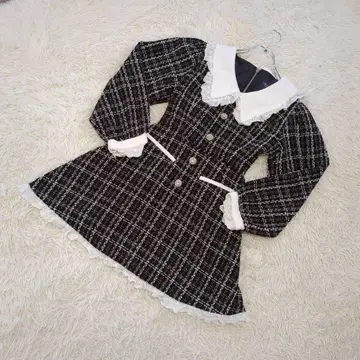 Swankiss 스완키스 미니 원피스 트위드 비쥬 긴팔 F