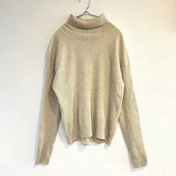 [ 제냐 ] 리브 니트 스웨터 긴팔 터틀넥 양모 100% 무지 L