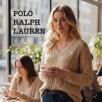 랄프 로렌 코튼 케이블 니트 폴로 자수 베이지