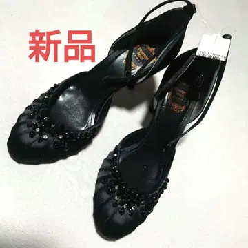 새상품 비즈 장식 블랙 새틴 하이힐