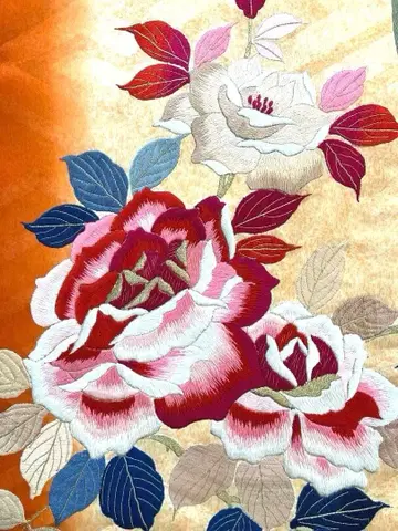 [ 앤티크 ] 나고야 오비 장미 장미 자수 오렌지 핑크