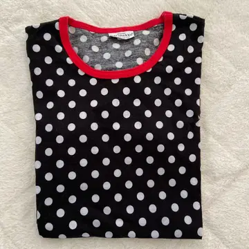 물방울 패턴 긴팔 상의 블랙/화이트/빨간색