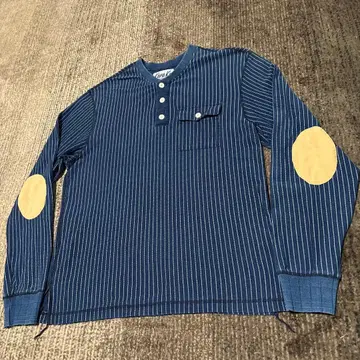 KANAKU 스트라이프 긴팔 트레이닝복 엘보 배치 포함 네이비