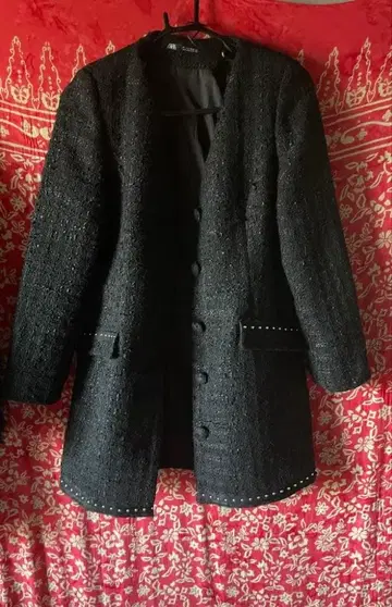 ZARA 스터드 장식 트위드 롱 코트