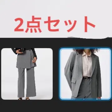 2점 세트 GU 워셔블 테일러드 자켓 2피스 스커트 팬츠 세트 Q