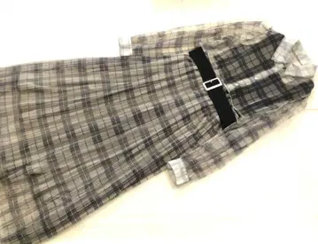 체크 무늬 롱 원피스 벨트 포함