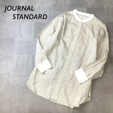 JOURNAL STANDARD 밴드 카라 스트라이프 셔츠 베이지