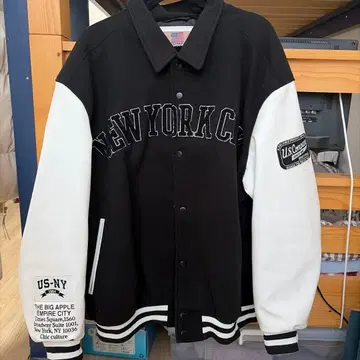 US-NY 바시티 자켓 L 사이즈 블랙/화이트