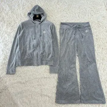 MARY QUANT 벨로아 셋업 그레이 저지 그레이 자수