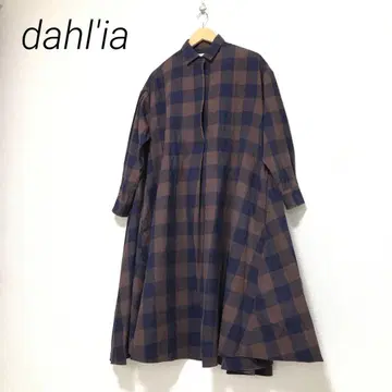 dahl'ia 오버 사이즈 체크 무늬 셔츠 원피스