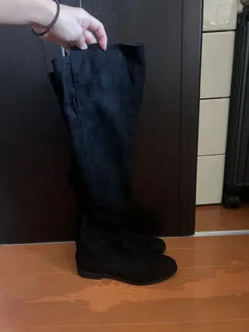 블랙 니하이 부츠 낮은 힐 38