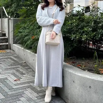 AnMILLE 참 샤기 가디건 세트 아이스 그레이