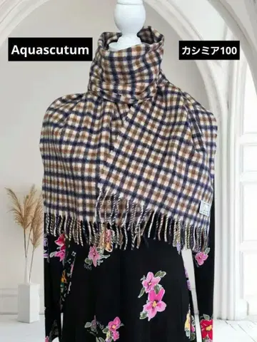 새상품급 아쿠아 스큐텀 머플러 건클럽 체크 캐시미어