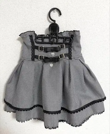 LIZLISA 2단 리본 벨트 치마바지 그레이 체크 스커트