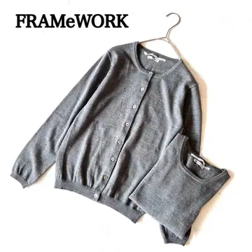 프레임워크 울 가디건 니트 스웨터 그레이 앙상블