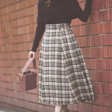 노엘라 Noela 체크 스커트 밑단 프린지 스커트