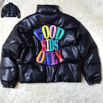 컨디션 최상 AFGK 다운 자켓 가죽 블랙 L 사이즈 두툼 와펜