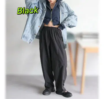 ungrid 나일론 혼방 볼륨 라프 팬츠 블랙 가을/겨울