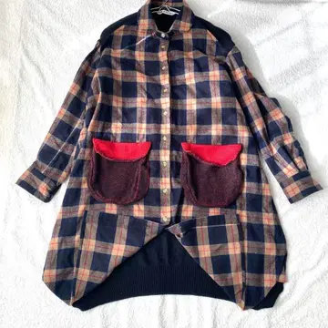 [ 츠모리치사토 ] 니트 도킹 셔츠 원피스 플란넬 이소재 M