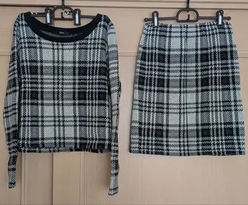 DURAS 듀라스 셋업 스커트 니트 체크 무늬 블랙 계열