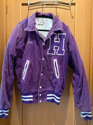 구제 의류 보라색 코듀로이 점퍼 H 자수