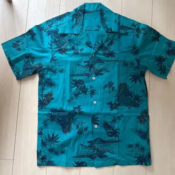 터콰이즈 하와이안 프린트 반팔 셔츠
