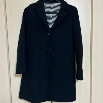 네이비 체스터 코트 스트라이프 안감