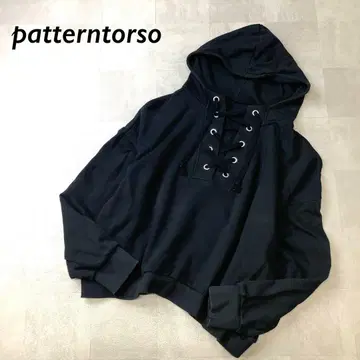 patterntorso 레이스업 풀오버 후드티 긴팔 블랙