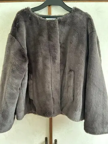 QUTUME 무스탕 노카라 자켓 다크 브라운