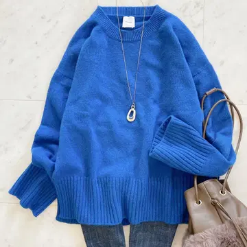 새상품급 Spick&Span 울 캐시미어 크루넥 니트 블루