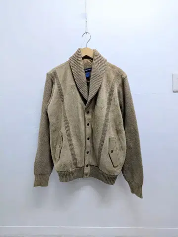 Knit Docking Design Suede Leather Jacket