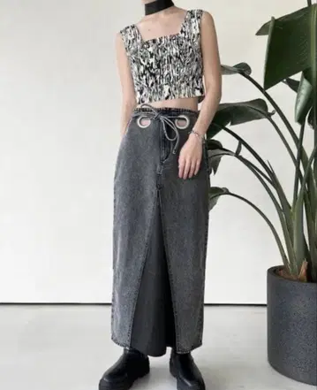 musubore 크랙 하토메 데님 스커트