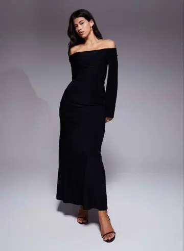 ASOS 오프숄더 블랙 롱 드레스