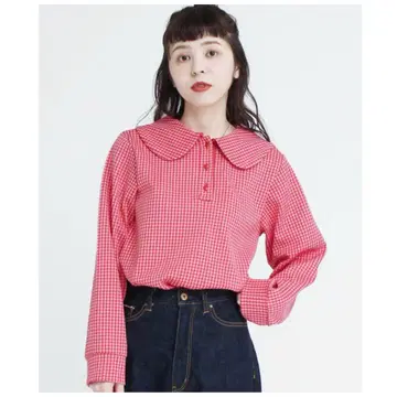 CHILD WOMAN 깅엄 자카드 BIG 카라 풀오버