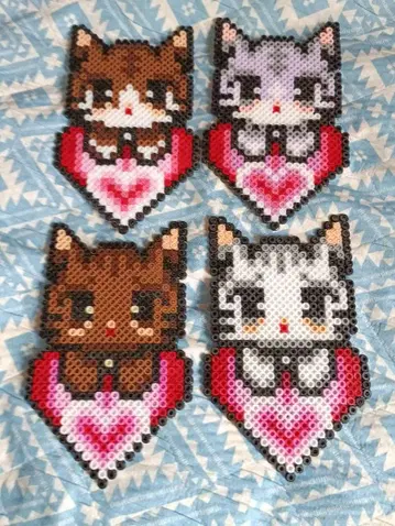 펄러비즈 고양이 캐릭터 하트형 세트