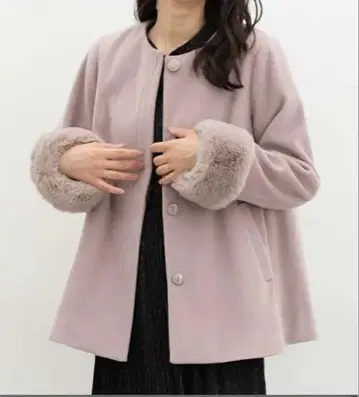 퍼 노카라 자켓 ( 핑크 네이비 )