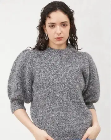 미라 오웬 샤기 퍼프 슬리브 니트 풀오버