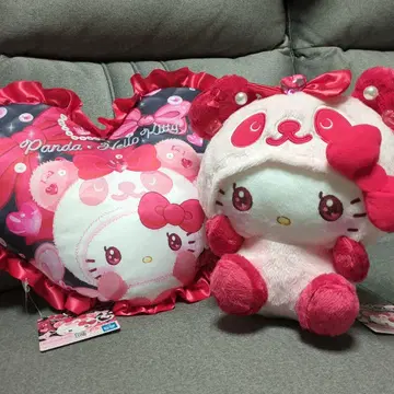 팬더 헬로키티 키라모코 리본 BIG 봉제 인형 쿠션
