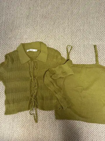MOUSSY 마우지 올리브 그린 가디건 탱크탑 세트