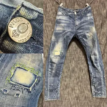 P.M.D.S. 데미지 가공 페인트 고급 수입 데님 청바지