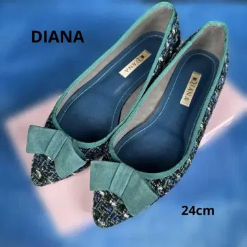 새상품급 DIANA 트위드 리본 펌프스 24cm 로우힐 일본제