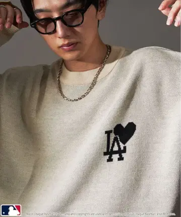 PUBLUX MLB 하트 로고 자카드 니트 아이보리/LARGE