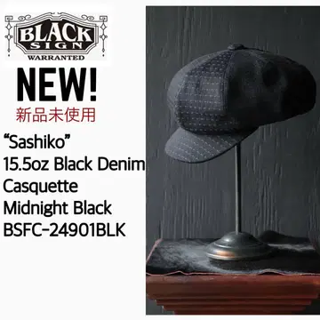 [ 미사용 샘플 ] 블랙사인 자수 블랙 데님 헌팅 캡