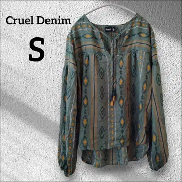 1점 한정 Cruel 데님 긴팔 셔츠 블라우스 올 패턴 [ S ] 그린