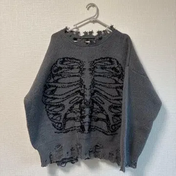 [ 새상품급 ] ROMWE 00's 해골 니트 펑크 스컬 데미지 XL