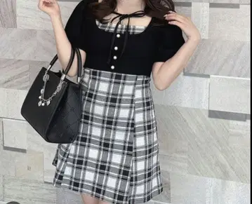 리본 체크 미니 OP