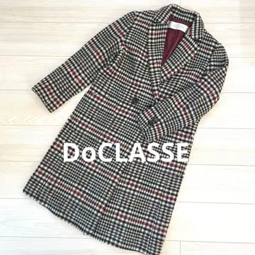 두클라쎄 체크 무늬 더블 체스터 코트 롱 S 사이즈 안감